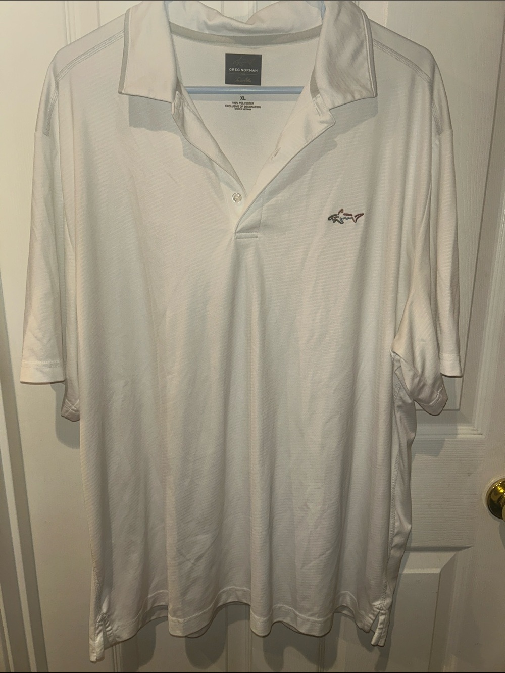 Greg Norman Collection White Men's Polo with Shark Emblem